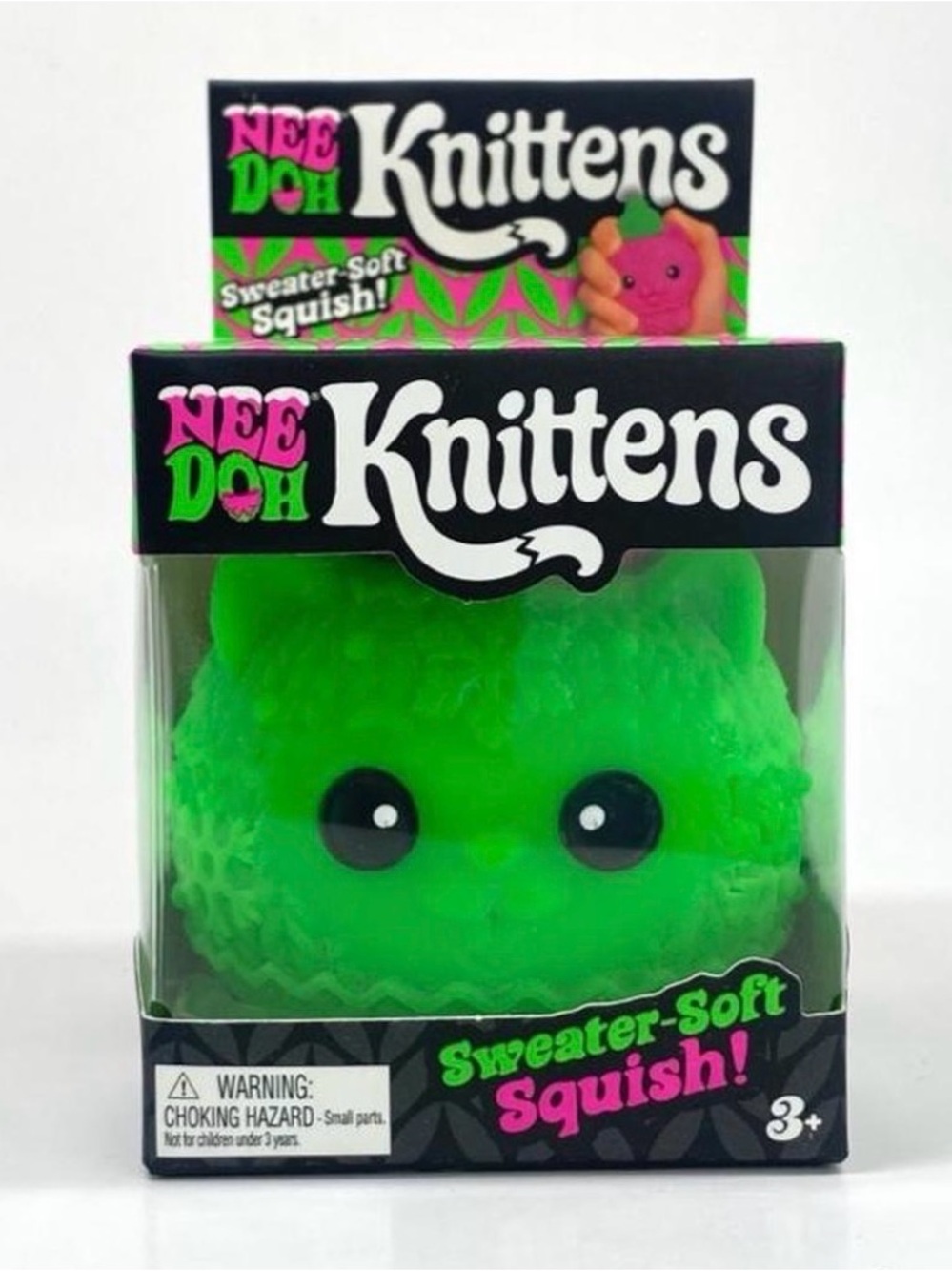 Needoh Knittens green with pink hat